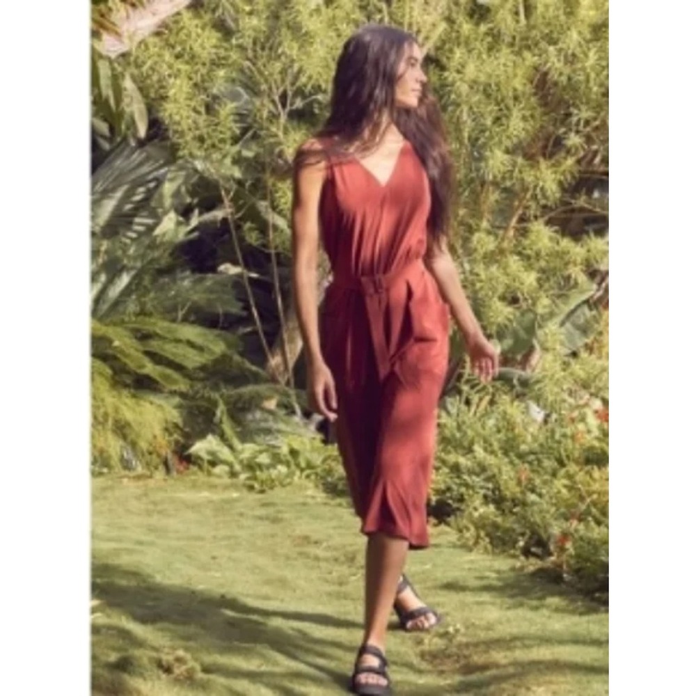 Athleta Sarasota Belted Jumpsuit‎ Romper WOMEN XS Orange Relax Pocket